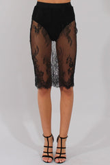 Black Lace Sheer Bodycon Skirt - Chloe-Skirts