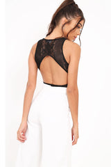 Black Lace Sleeveless Open Back Bodysuit - Molina-Bodysuits
