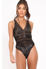 Black Lace Sleeveless Open Back Bodysuit - Molina-Bodysuits