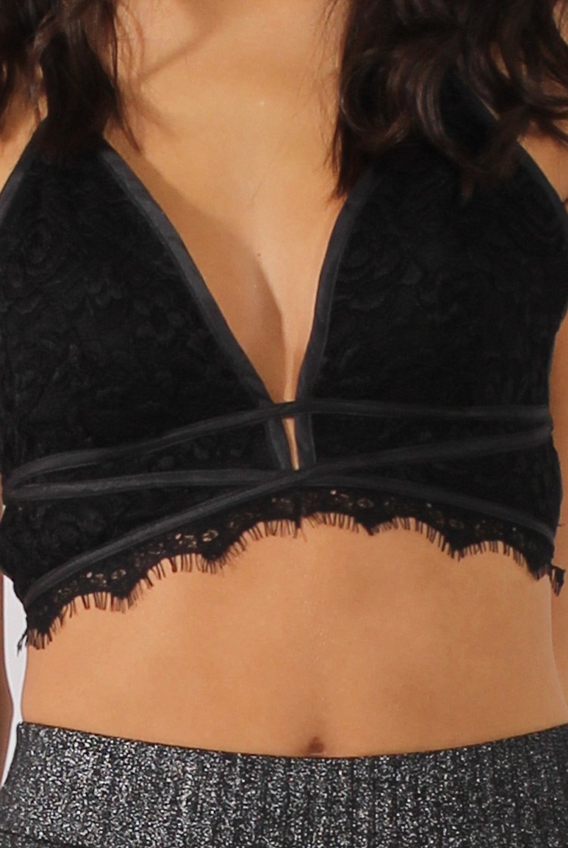 Black Lace Strappy Back Bralet - Saffy-Bralets