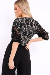Black Lace Tie Crop Top - Aurora-Crop Tops