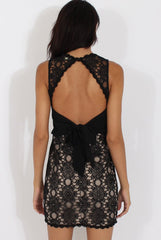Black Lace Tie Open Back Dress - Bronwyn-Dresses