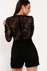 Black Lace Top Plunge Playsuit - Nicha-Playsuits