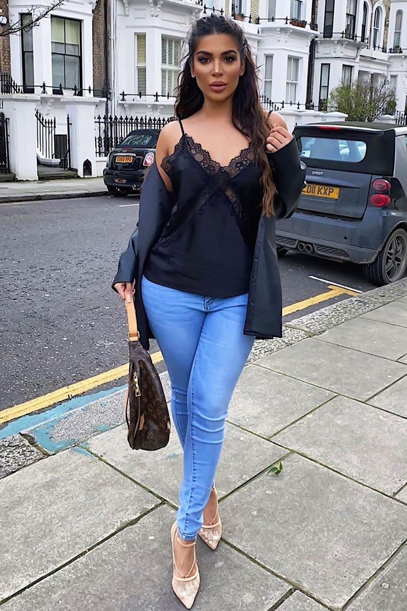 Black Lace Trim Cami Top - Analissa-Tops