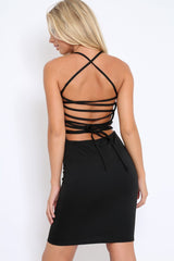 Black Lace Up Back Mini Dress - Gracie-Dresses