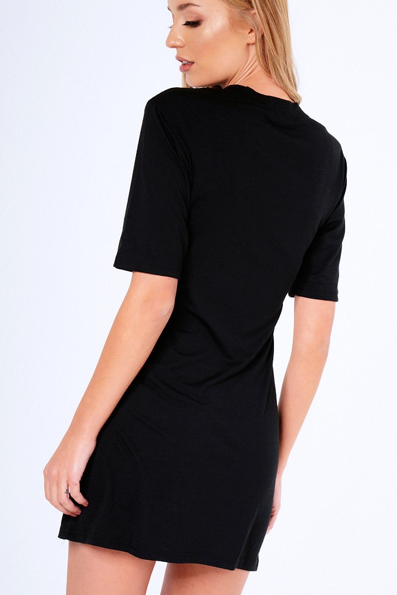 choker t shirt dress Ladies Clothing And Shoe Wholesaler Stylewise Direct UK Choker Neck Devil Rider Printed Longline T Shirt Dress
