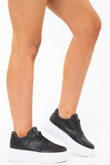 Black Lace Up Chunky Contrast Sole Trainers - Karlie-Trainers
