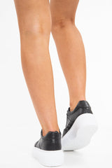 Black Lace Up Chunky Contrast Sole Trainers - Karlie-Trainers