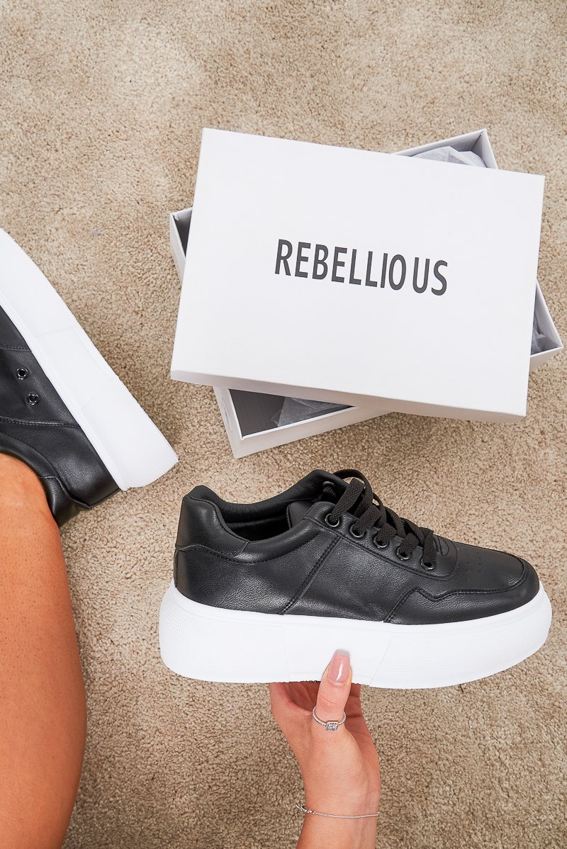 Black Lace Up Chunky Contrast Sole Trainers - Karlie-Trainers