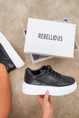 Black Lace Up Chunky Contrast Sole Trainers - Karlie-Trainers