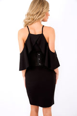 Black Lace Up Corset Belt Dress - Shlya-Dresses