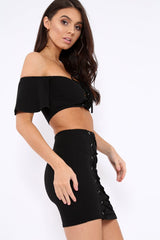 Black Lace Up Crop Top And Skirt Co-ord - Pixie-Co-ords