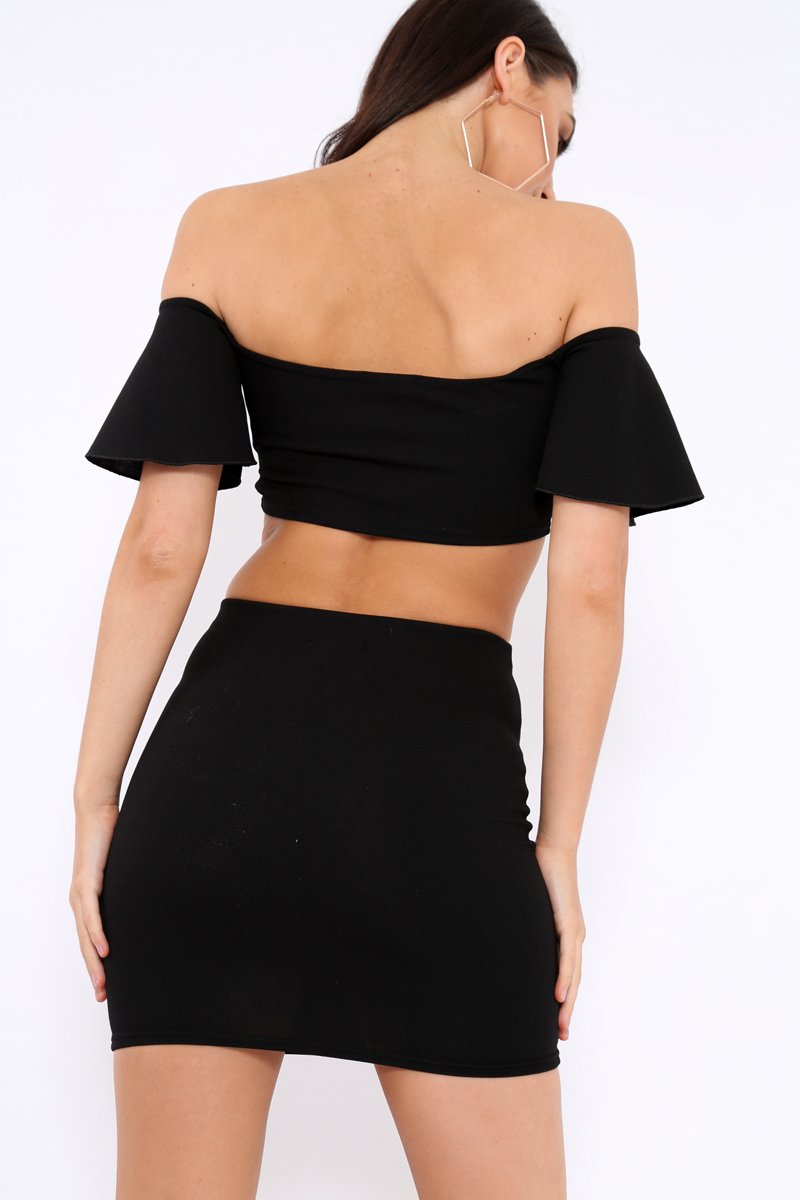 Black Lace Up Crop Top And Skirt Co-ord - Pixie-Co-ords