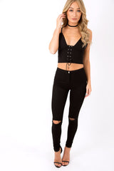 Black Lace Up Crop Top - Cindi-Crop Tops