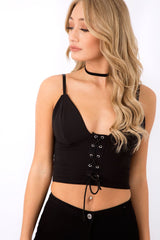 Black Lace Up Crop Top - Cindi-Crop Tops