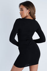 Black Lace Up Detail Mini Dress - Tari-Dresses