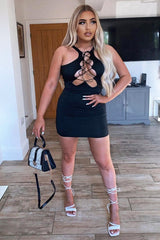 Black Lace Up Details Bodycon Mini Dress - Jovie-Dresses
