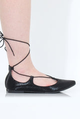 Black Lace Up Flats - Nina-Shoes