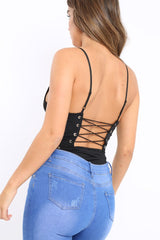 Black Lace Up Front And Side Bodysuit - Lux-Bodysuits