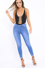 Black Lace Up Front And Side Bodysuit - Lux-Bodysuits