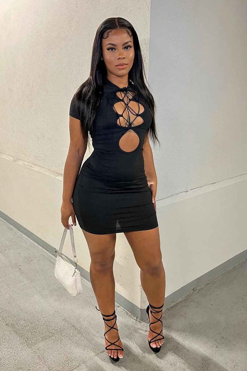 black lace up front mini dress Black Lace Up Front Detail Mini Dress | Lace Up Mini Dresses