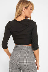 Black Lace Up Front Detail Tie Top - Eshani-Tops