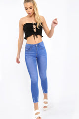 Black Lace Up Front Frill Bandeau Crop Top - Cyndi-Crop Tops