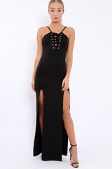 Black Lace Up Front Front Dress - Kailani-Dresses