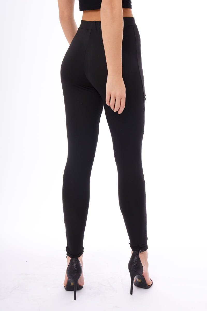 Black Lace Up Front Leggings - Hattie-Leggings