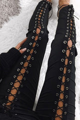 Black Lace Up Front Leggings - Hazel-Leggings