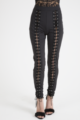 Black Lace Up Front Leggings - Hazel-Leggings