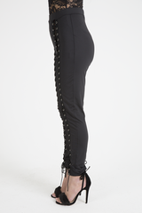 Black Lace Up Front Leggings - Hazel-Leggings