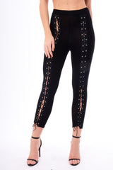 Black Lace Up Front Leggings - Tammie-Leggings