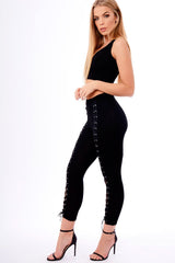 Black Lace Up Front Leggings - Tammie-Leggings