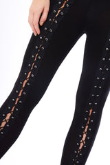 Black Lace Up Front Leggings - Tammie-Leggings