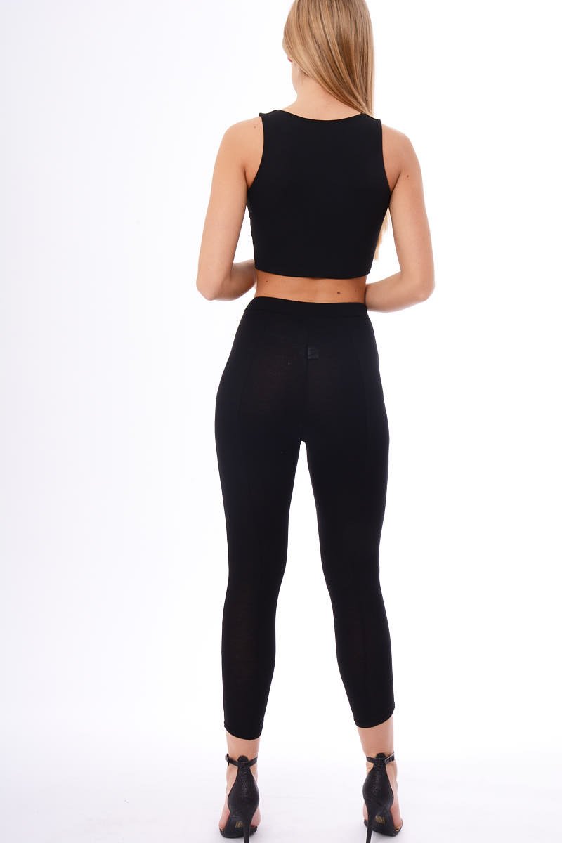 Black Lace Up Front Leggings - Tammie-Leggings
