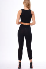 Black Lace Up Front Leggings - Tammie-Leggings