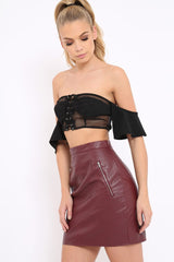 Black Lace Up Front Mesh Gypsy Top - Shari-Crop Tops