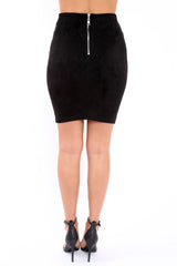 Black Lace Up Front Suede Midi Skirt - Cacia-Skirts