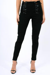 Black Lace Up Front Trousers - Zia-Trousers