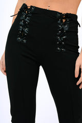Black Lace Up Front Trousers - Zia-Trousers