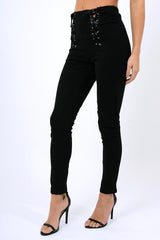 Black Lace Up Front Trousers - Zia-Trousers