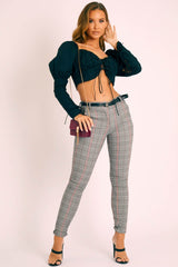 Black Lace Up Front and Sleeves Milkmaid Crop Top - Zyria-Crop Tops