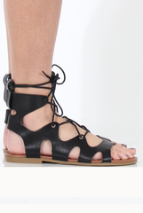Black Lace Up Gladiator Sandals - Adina-Sandals