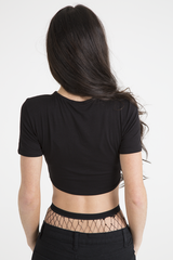 Black Lace Up Graphic Print Crop Top - Martha-Crop Tops