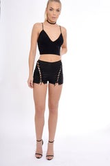 Black Lace Up High Waisted Shorts - Tasha-Shorts