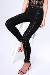 Black Lace Up High Waisted Skinny Jeans - Aariya-Jeans