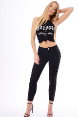 Black Lace Up Sides Skinny Denim Jeans - Mallie-Jeans