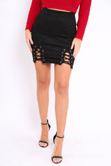 Black Lace Up Suedette Mini Skirt - Tiara-Skirts