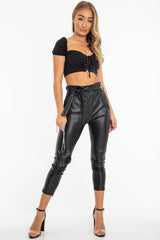 Black Lace Up Sweetheart Puff Sleeve Crop Top - Kandis-Crop Tops